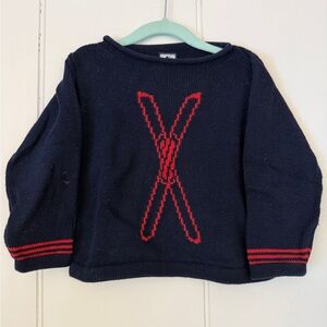 Navy Blue Kids Sweater with Crossed Red Skis